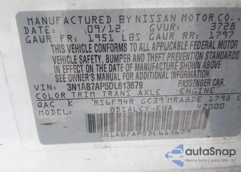 2013 Nissan Sentra S из США, поврежденный, VIN 3N1AB7AP5DL613679